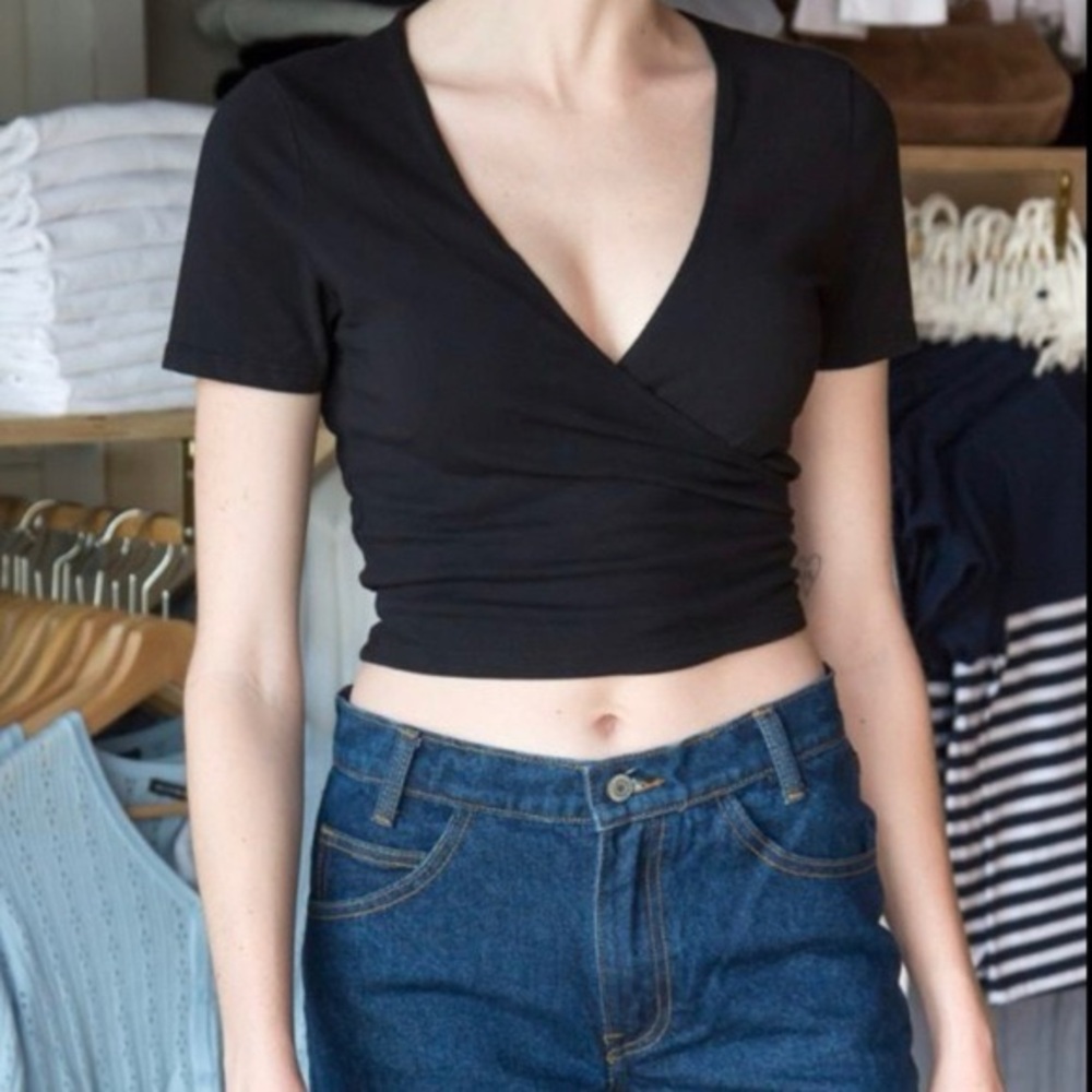 Brandy Melville Black Wrap Crop Top